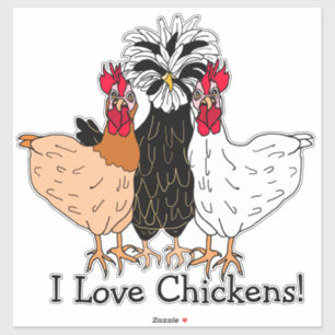 I Love Chickens Cartoon Hand Drawn
