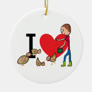 I Love Chickens Ceramic Ornament