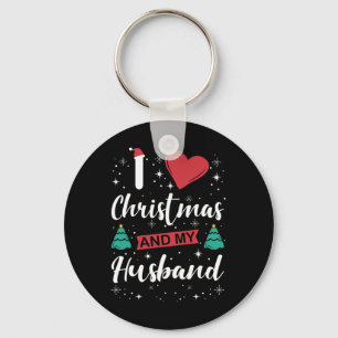 I Love Christmas And My Husband I Snowflakes Xmas Keychain