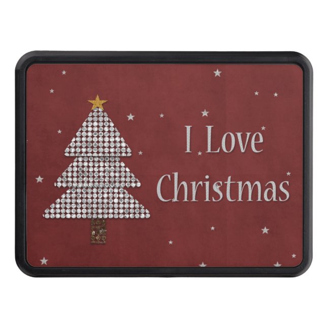 I Love Christmas Diamond Christmas Tree Trailer Hitch Cover (Front)
