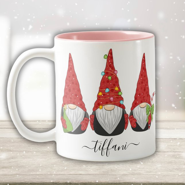 I Love Christmas Gnomes Personalize with Name Two-Tone Coffee Mug (Creator Uploaded)