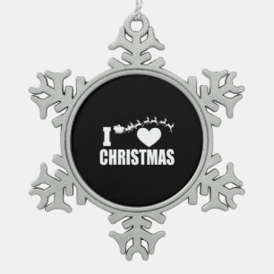 I love Christmas  Snowflake Pewter Christmas Ornament