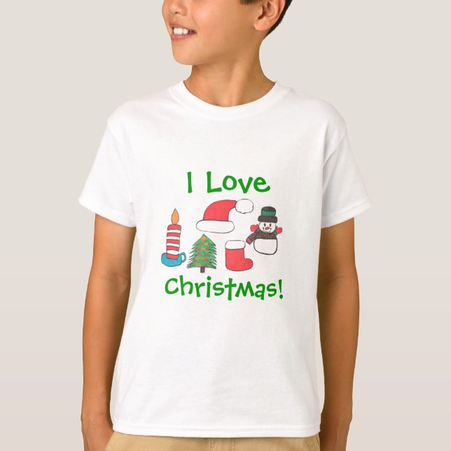 "I LOVE CHRISTMAS " TEE WITH XMAS ITEMS (Front)