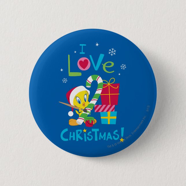I Love Christmas - TWEETY™ 2 Inch Round Button (Front)