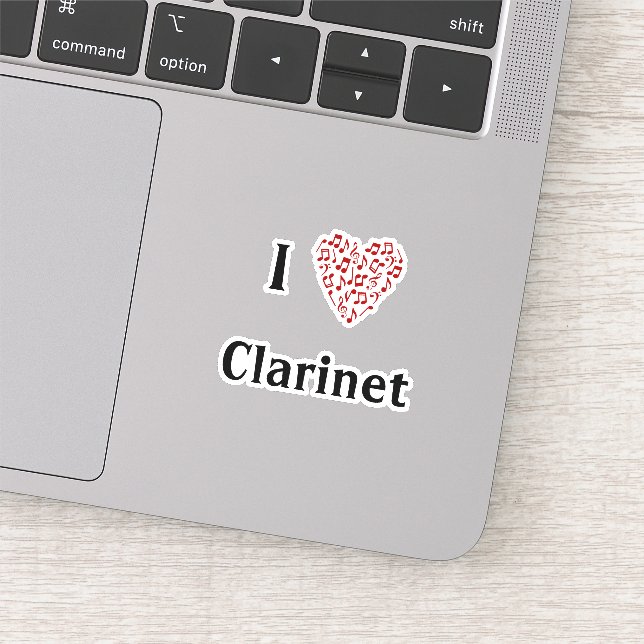 I Love Clarinet Red Heart of Music Notes Vinyl (Detail)