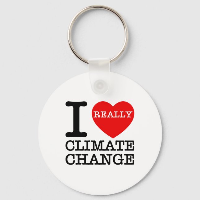 I Love Climate Change Heart Glol Warming Funny Ear Keychain (Front)