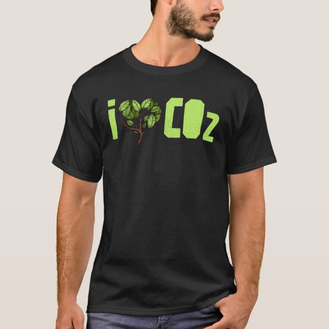 I Love Co2 Green Tree Heart Anti Climate Panic T-Shirt (Front)