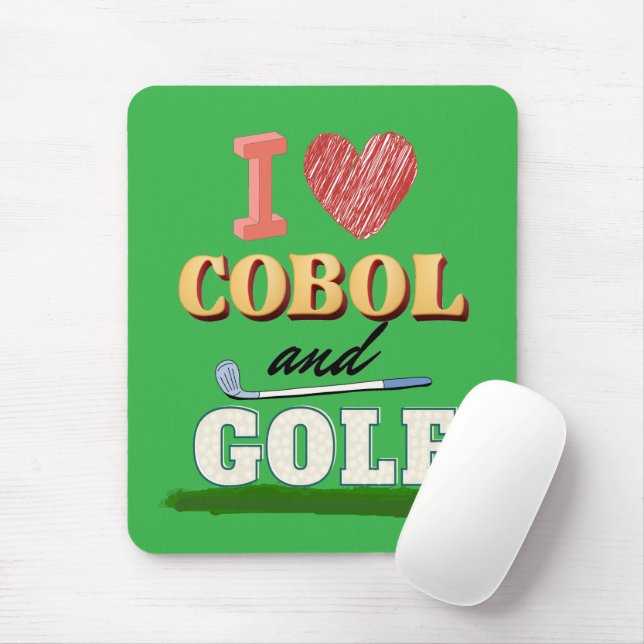 I Love Cobol Programming and Golf  Mouse Pad (With Mouse)