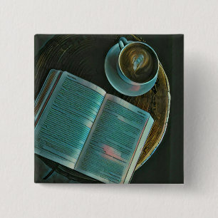 I love coffee and books 2 inch square button