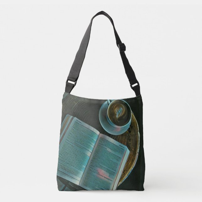 I love coffee and books crossbody bag (Front)