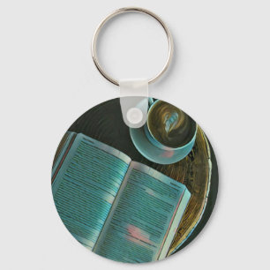 I love coffee and books keychain