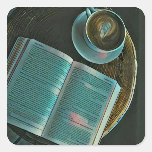 I love coffee and books square sticker (Front)