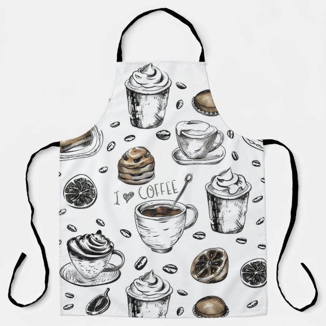 I Love Coffee Design, Cute Barista Coffee Lovers Apron (Front)