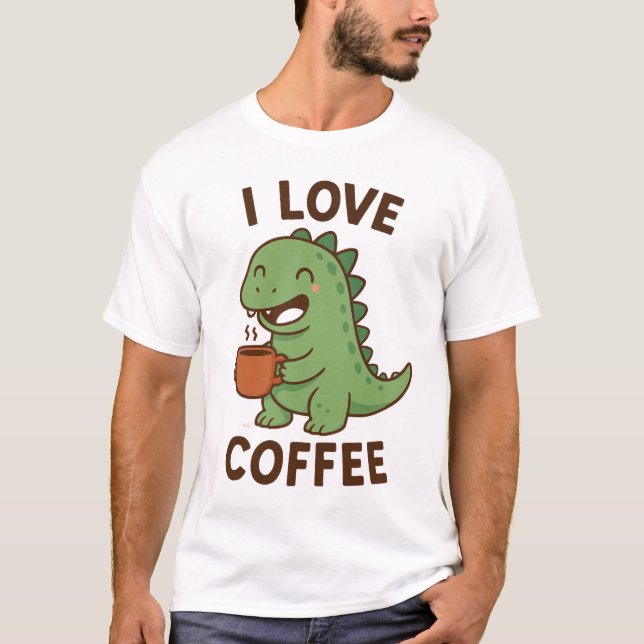 I Love Coffee Dinosaur Funny Men’s T-Shirt (Devant)
