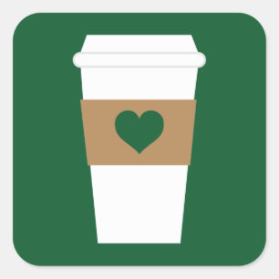 I Love Coffee Disposable Coffee Cup Square Sticker
