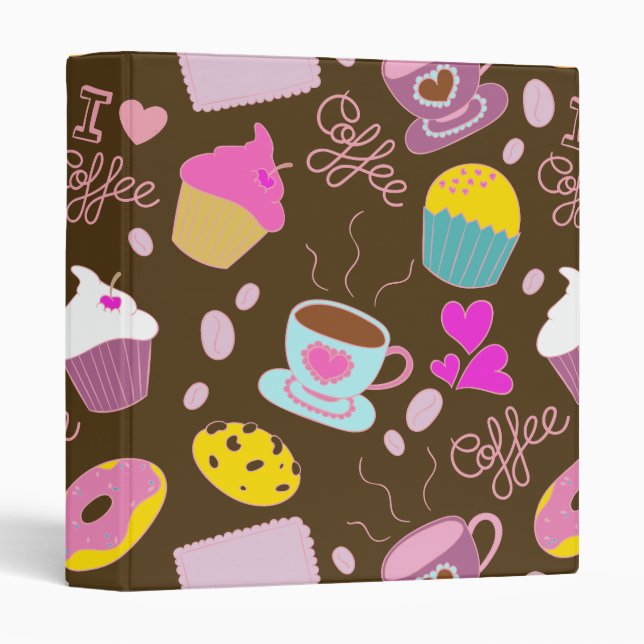 I Love Coffee Fine Cute Girly Doodle Binder (Front/Spine)