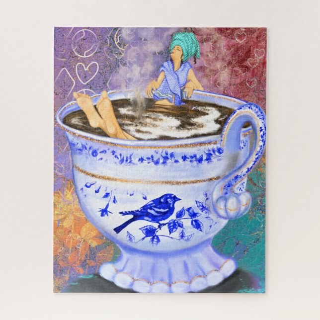 I Love Coffee Girl Fantasy Puzzle Painting (Vertical)