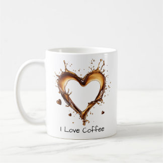 I Love Coffee, Heart Coffee Splash Design, Funny Coffee Mug