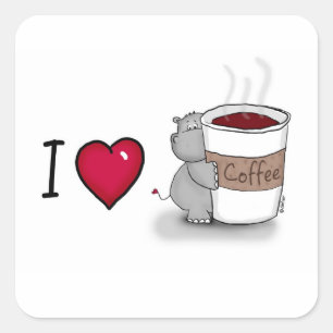 I love coffee - Hippo loves coffe Square Sticker