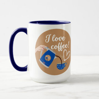 "I love coffee!" Mug, Navy Blue Handle & Interior Mug