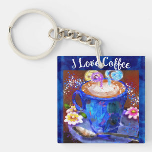 I Love Coffee Whimsical Abstrait Peinture Florale