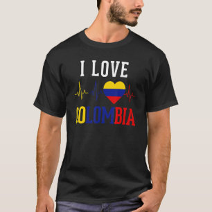 I Love Colombia Flag Camiseta Heartbeat Pride Men  T-Shirt