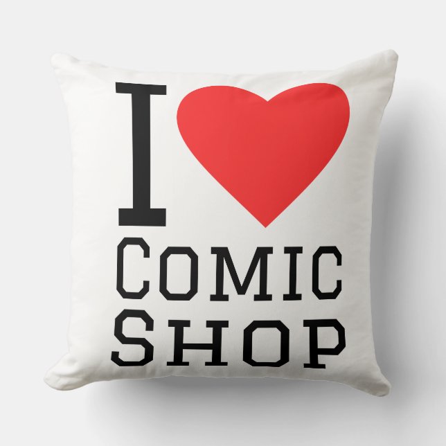 I love comic shop throw pillow (Front)