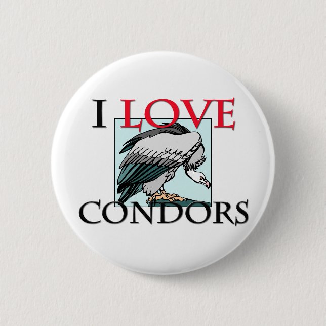 I Love Condors 2 Inch Round Button (Front)