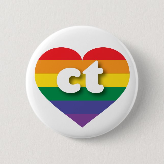 I Love Connecticut Rainbow Heart 2 Inch Round Button (Front)