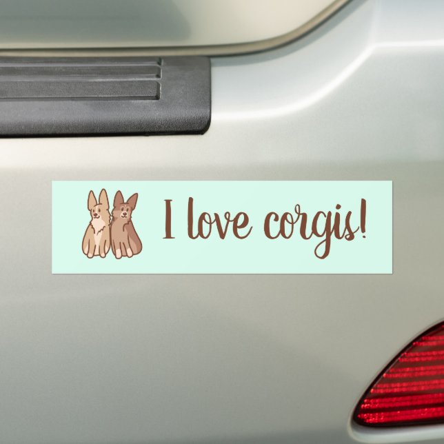 "I Love Corgis!" Two Cute Corgis Bumper Sticker (On Car)