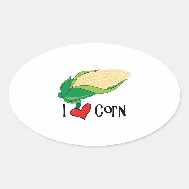 I Love Corn Oval Sticker (Front)