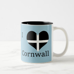 I Love Cornwall Kernow St Piran Flag Heart Design Two-Tone Coffee Mug