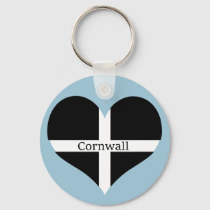 I Love Cornwall St Piran Flag Heart Design Keychain