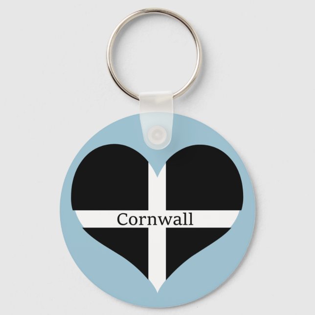 I Love Cornwall St Piran Flag Heart Design Keychain (Front)