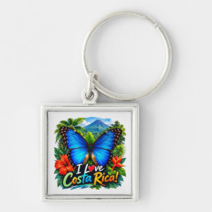 I Love Costa Rica Blue Morpho Butterfly Keychain