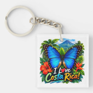 I Love Costa Rica Blue Morpho Butterfly Keychain