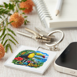 I Love Costa Rica Yellow Throated Toucan Keychain