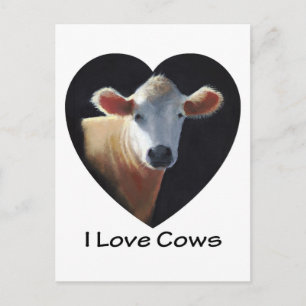 I Love Cows: Brown Cow in Oil Pastel Postcard