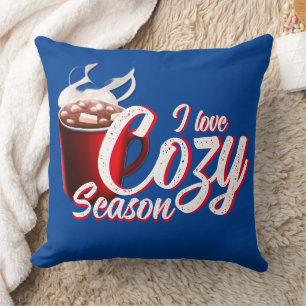 I Love Cozy Season Blue Throw Pillow