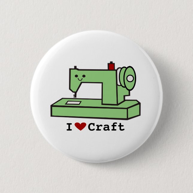 I Love Craft- Kawaii Sewing Machine 2 Inch Round Button (Front)