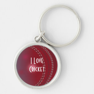 I Love Cricket, text design on cricket ball Keychain