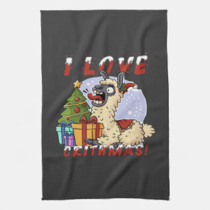 I LOVE CRITHMAS Llama  Kitchen Towel
