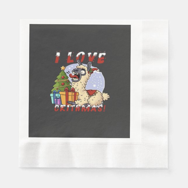 I LOVE CRITHMAS Llama  Napkin (Front)