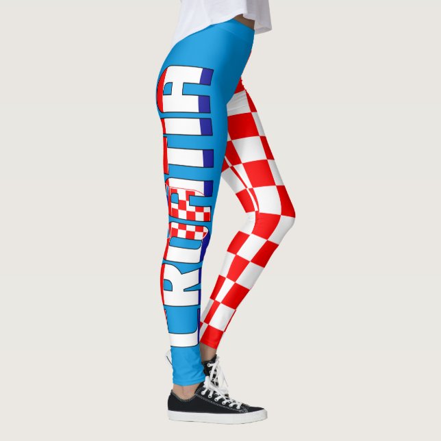 I Love Croatia Inscription Flag Checkered Pattern Leggings (Right)