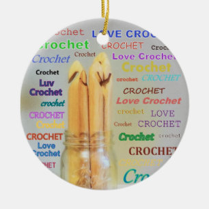 I Love Crochet Hooks Ball Mason Jar Design Ceramic Ornament
