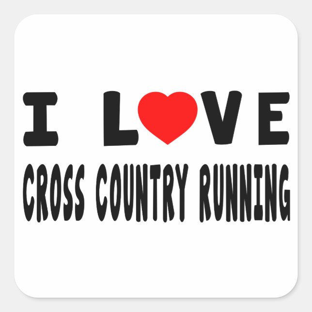I Love Cross Country Running Square Sticker (Front)