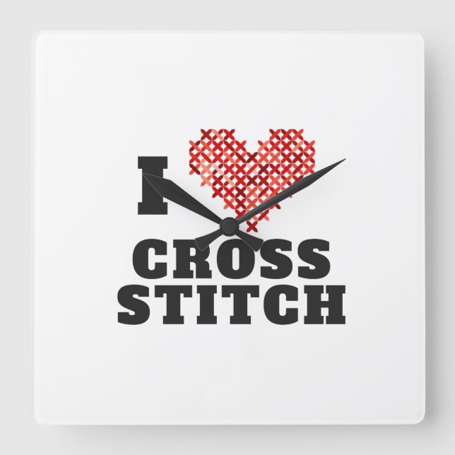 I Love Cross Stitch Square Wall Clock (Front)