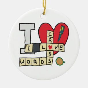 I Love Crossword Puzzles Ceramic Ornament