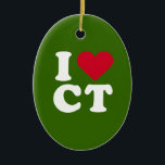 I LOVE CT CERAMIC ORNAMENT<br><div class="desc">The Funniest Ornaments,  T-shirts,  Hoodies,  Stickers,  Buttons and Novelty gifts from http://www.Shirtuosity.com.</div>