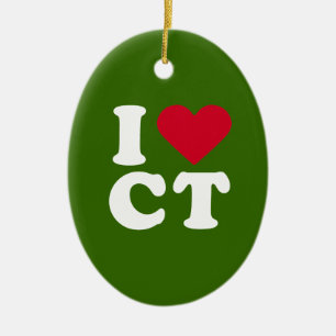 I LOVE CT CERAMIC ORNAMENT